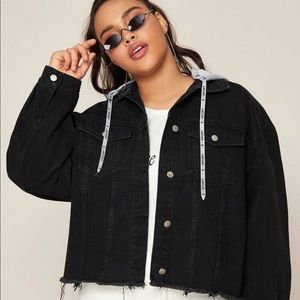 SHEIN Black Denim Jacket with Hoodie.